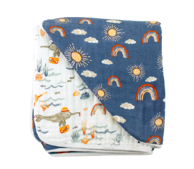 Baby Blanket in Our Thickest, Softest Material. Four Layers of 100% Muslin Cotton! - Cozy Gift