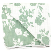 Beautiful Vintage Sage Flower Baby Blanket in Our Thickest, Softest Material. Four Layers of 100% Muslin Cotton! - Cozy Gift