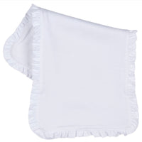 Heirloom Quality Baby Girl Set in Adorable Ruffle Design. Blanket, Bib and Burp Cloth! - Cozy Gift