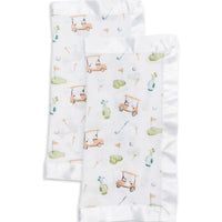 Two Golf Themed Security Blankets, Soft and Cuddly In Cotton Muslin - Cozy Gift