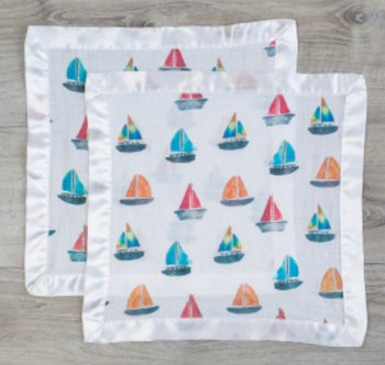 Sailboat Security Blankets, Two Soft and Cuddly In Cotton Muslin