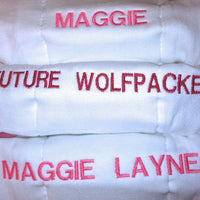 College Spirit! Add a Fun Personalized Burp Cloth to Your Cozy Gift Order - Cozy Gift